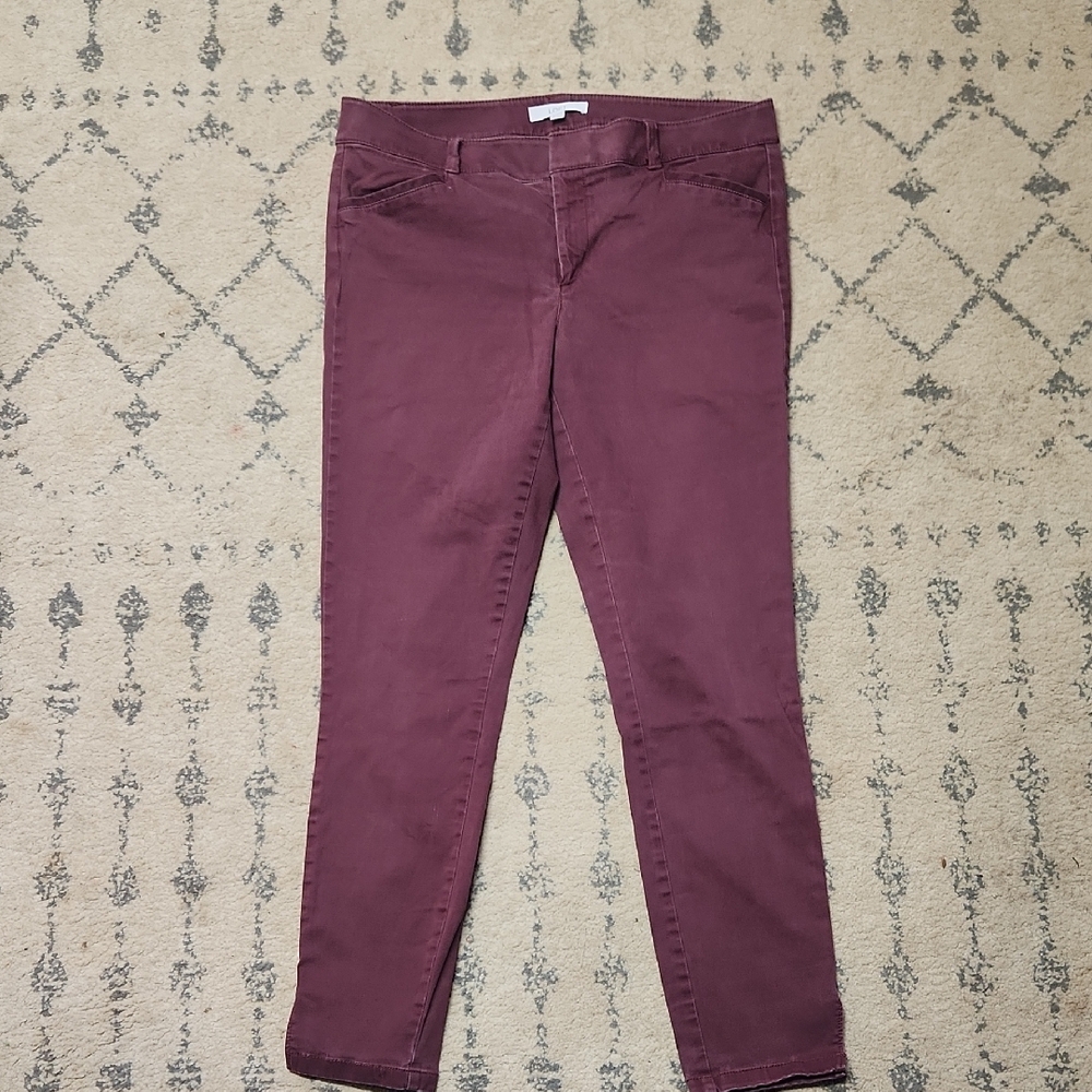 LOFT Ann Taylor Marisa Burgundy Skinny Leg Pants Sz 10 Cotton Blend Stretch Zip